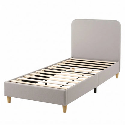 Artiss Single Bed Frame with Headboard, Faux Linen Fabric Grey - Image 4