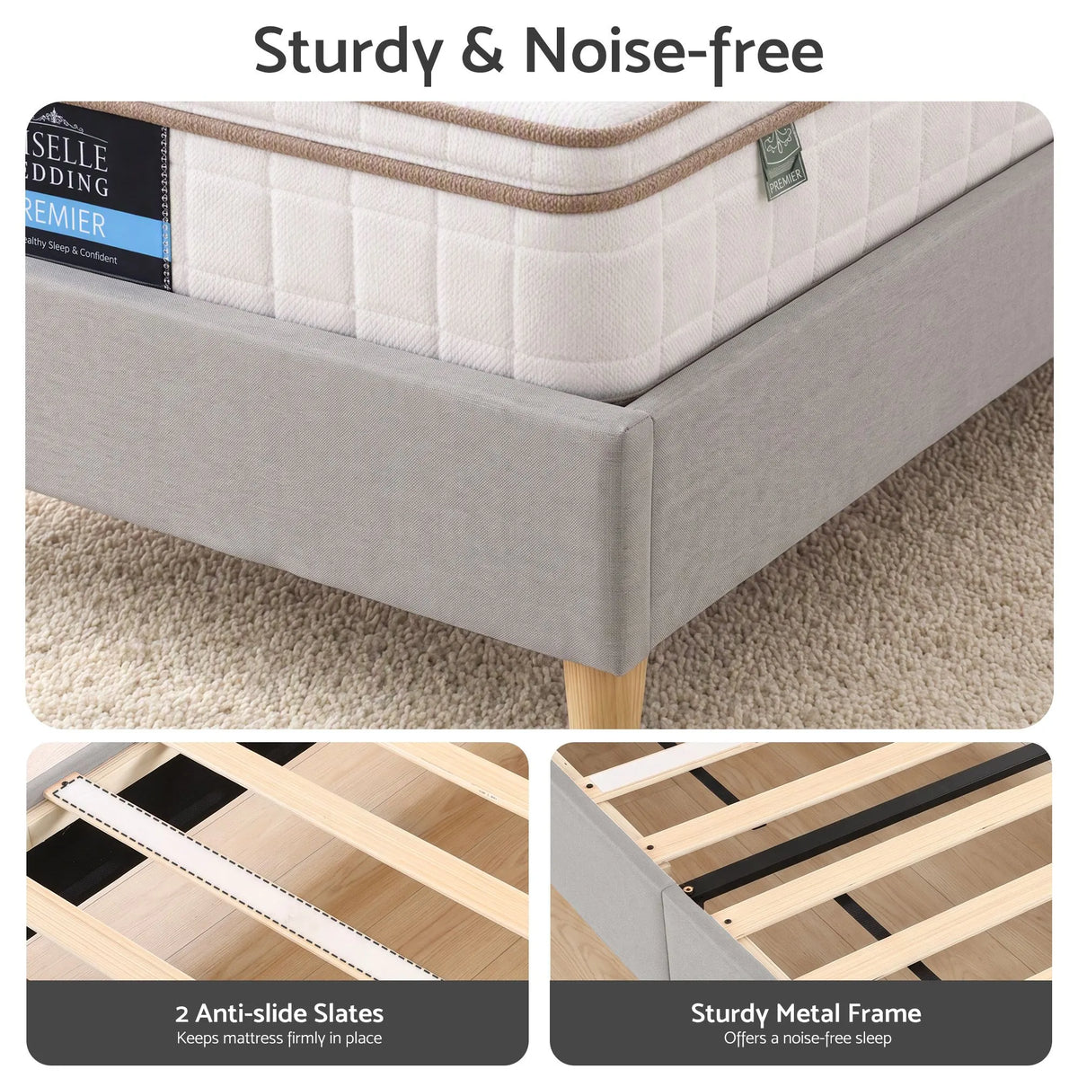 Artiss Single Bed Frame with Headboard, Faux Linen Fabric Grey - Image 5