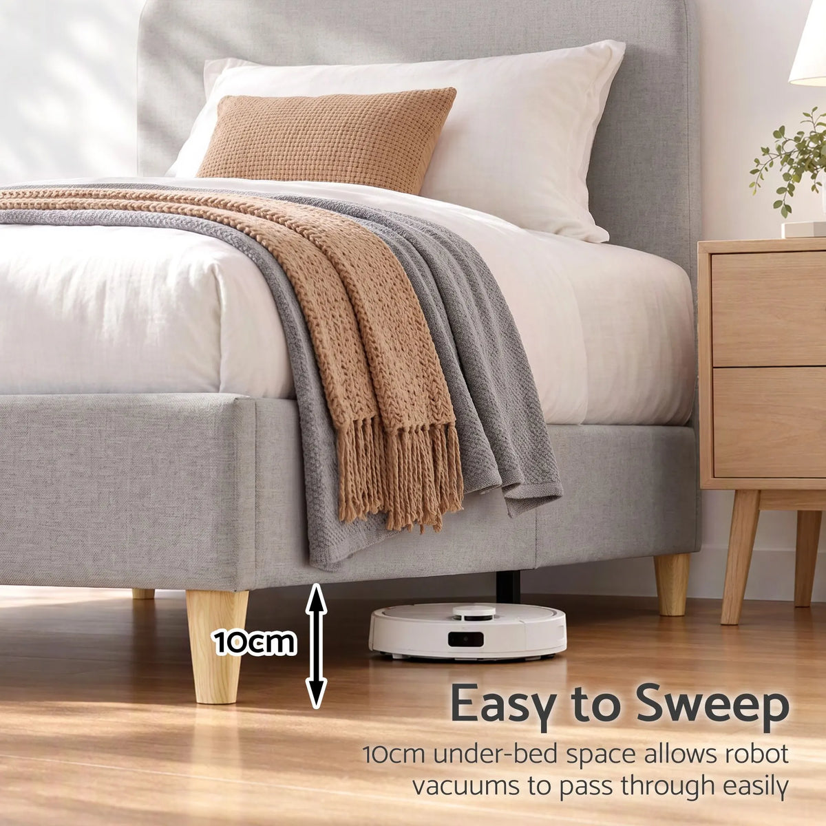 Artiss Single Bed Frame with Headboard, Faux Linen Fabric Grey - Image 6