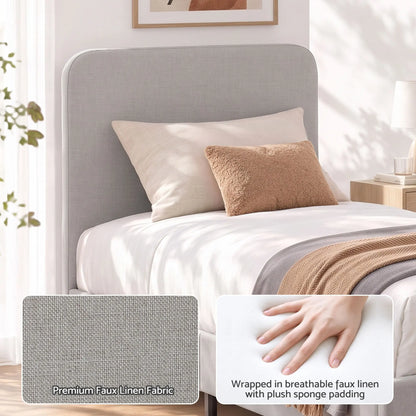 Artiss Single Bed Frame with Headboard, Faux Linen Fabric Grey - Image 7
