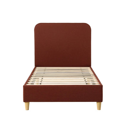 Artiss Single Bed Frame with Headboard, Faux Linen Fabric Brown - Image 2