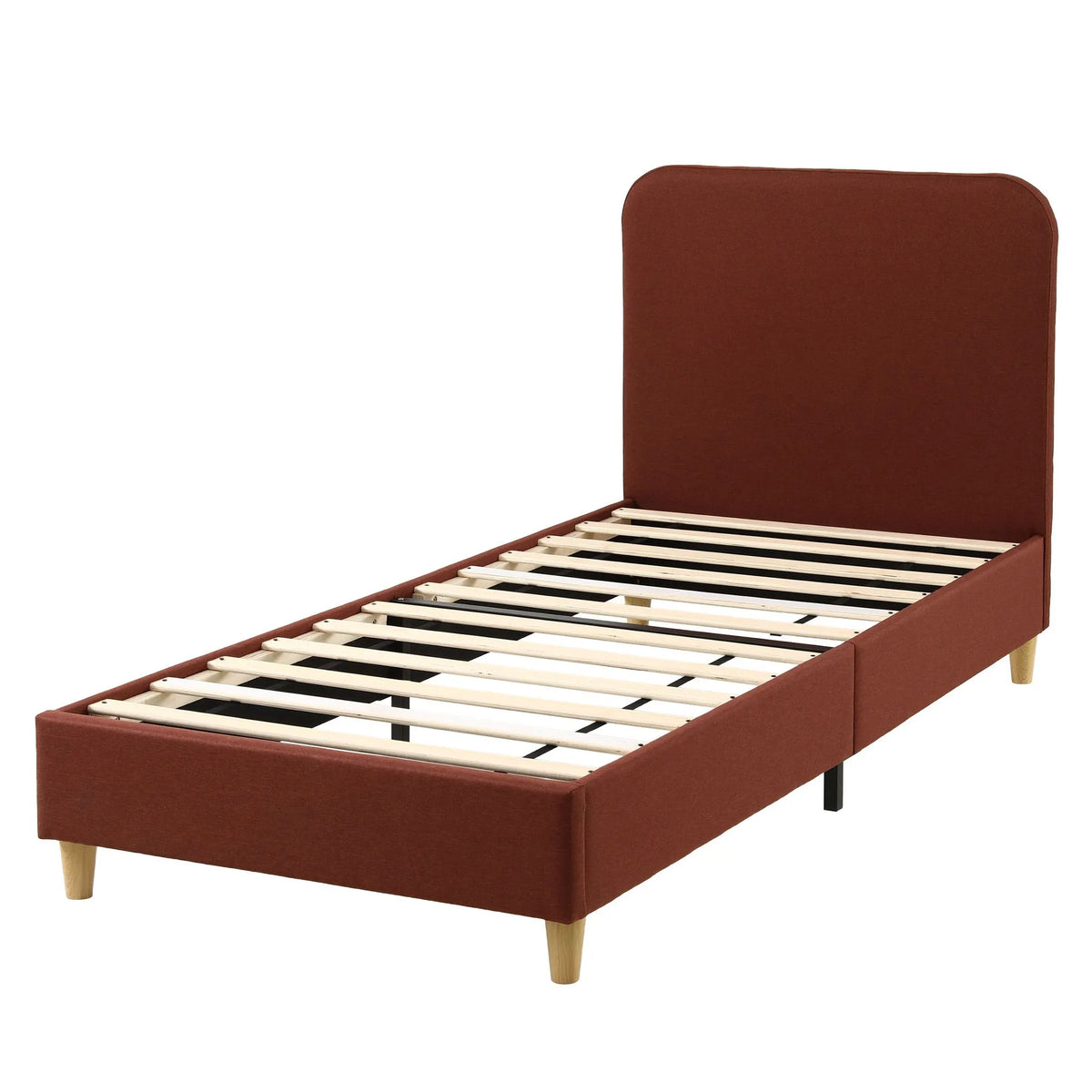 Artiss Single Bed Frame with Headboard, Faux Linen Fabric Brown - Image 4