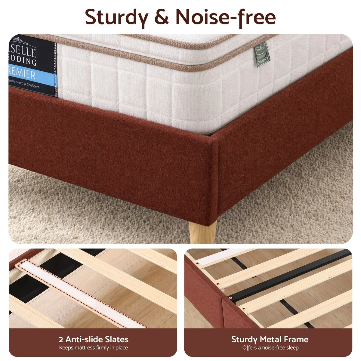 Artiss Single Bed Frame with Headboard, Faux Linen Fabric Brown - Image 5