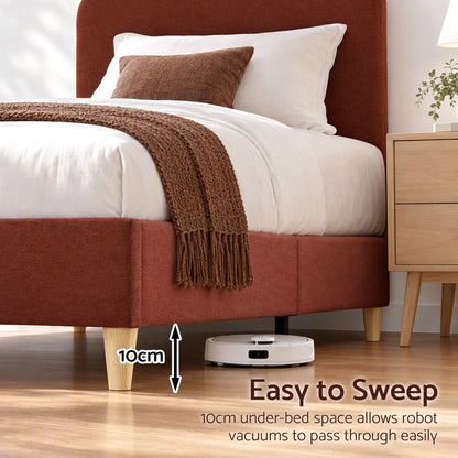 Artiss Single Bed Frame with Headboard, Faux Linen Fabric Brown - Image 6