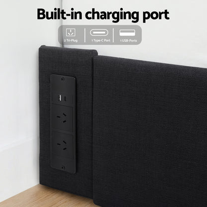 Artiss Queen Bed Frame with Storage Drawers RGB Lights Charging Station Upholstered Fabric - Image 7