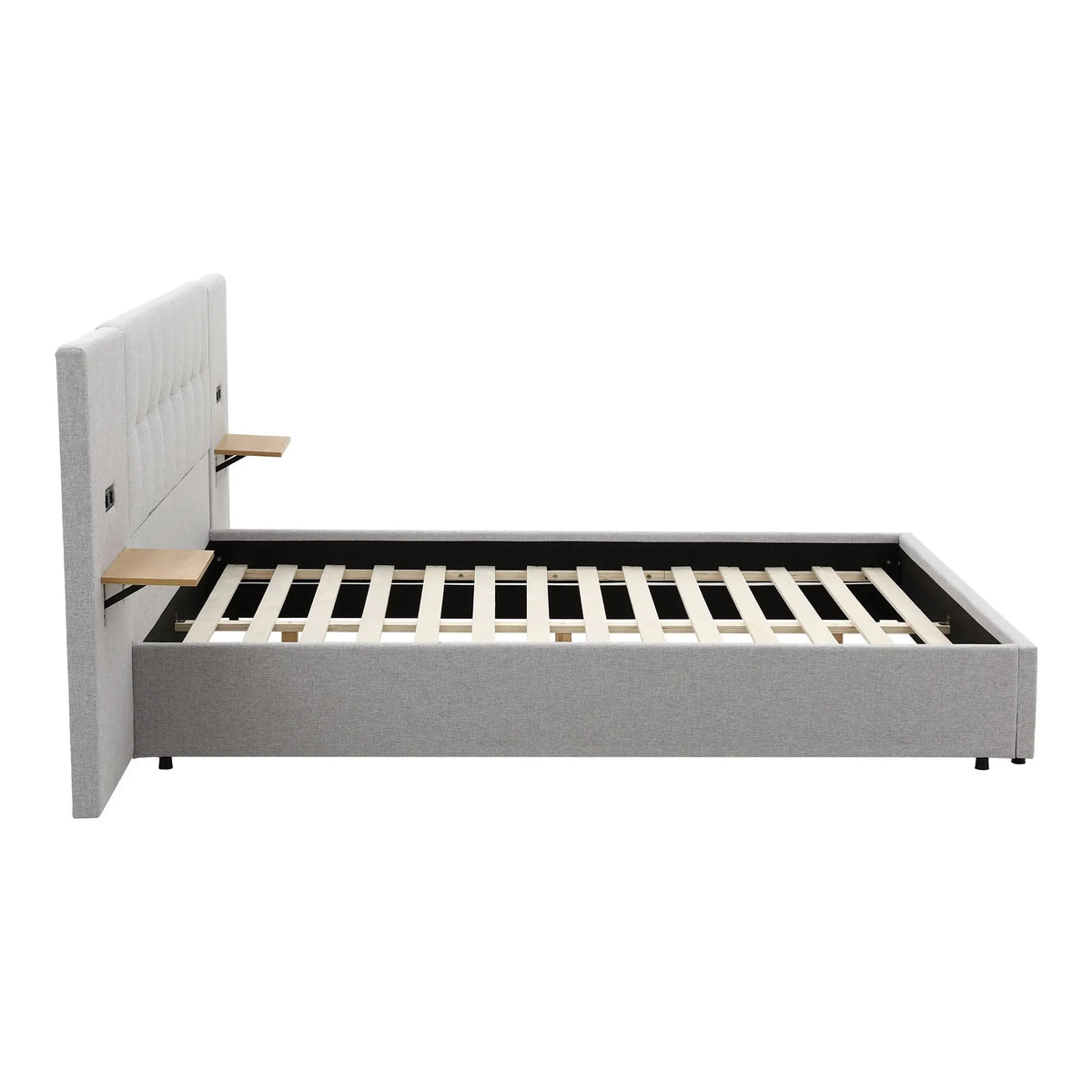 Artiss King Bed Frame with Wide Headboard, Floating Shelves and USB Grey - Image 4