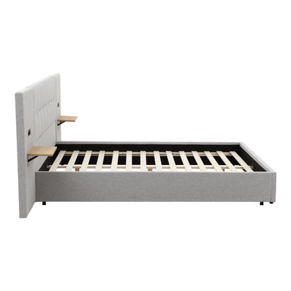 Artiss Queen Bed Frame with Wide Headboard, Floating Shelves and USB Grey - Image 4