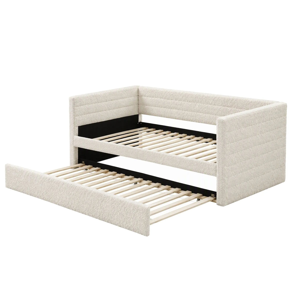 Artiss Single Daybed with Trundle, Boucle Upholstered Bed Frame Guest Bed - Image 2