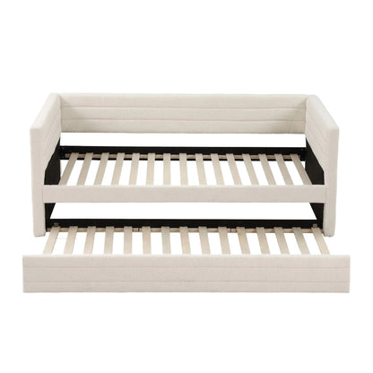 Artiss Single Daybed with Trundle, Boucle Upholstered Bed Frame Guest Bed - Image 4