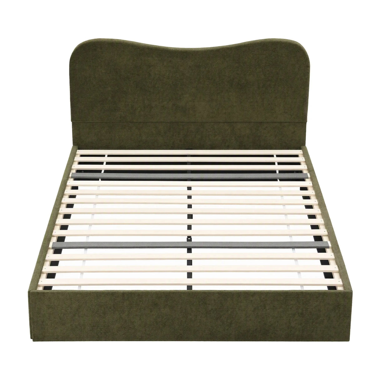 Artiss Double Bed Frame with Storage Drawer, Chenille Curved Headboard - Image 4