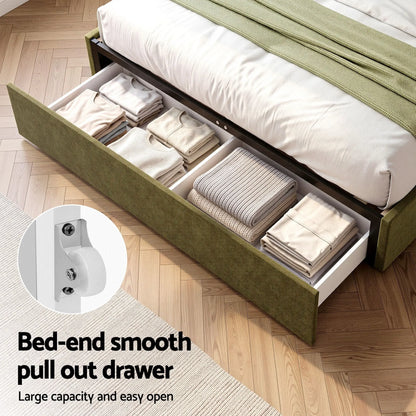 Artiss Double Bed Frame with Storage Drawer, Chenille Curved Headboard - Image 6