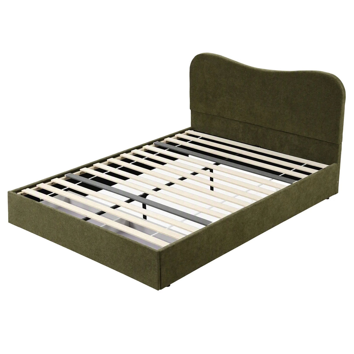 Artiss Queen Bed Frame with Storage Drawer, Chenille Curved Headboard - Image 2