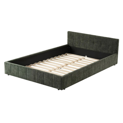 Artiss Double Bed Frame Chenille Heavy Duty Platform Base Green 300kg Support No Box Spring Needed - Image 9