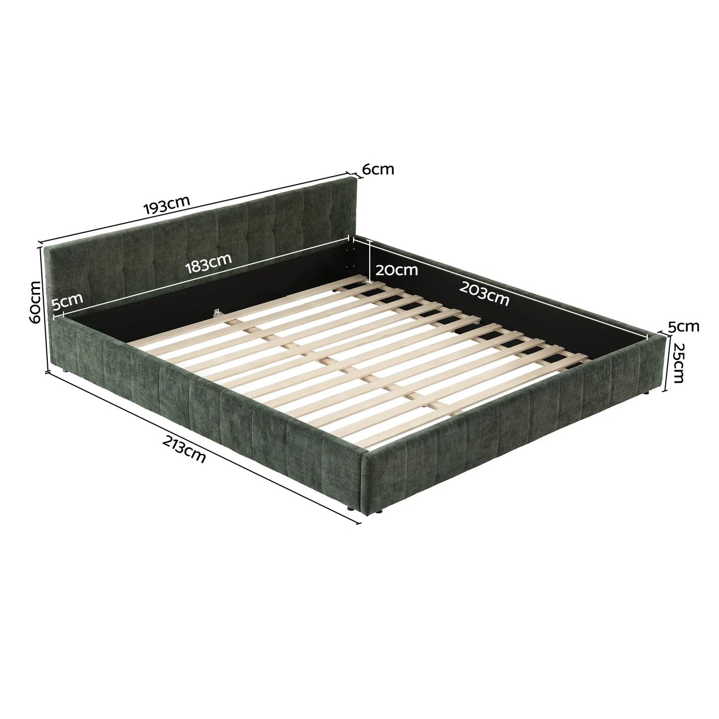 Artiss King Bed Frame Chenille Heavy Duty Platform Base Green 300kg Support No Box Spring Needed - Image 2