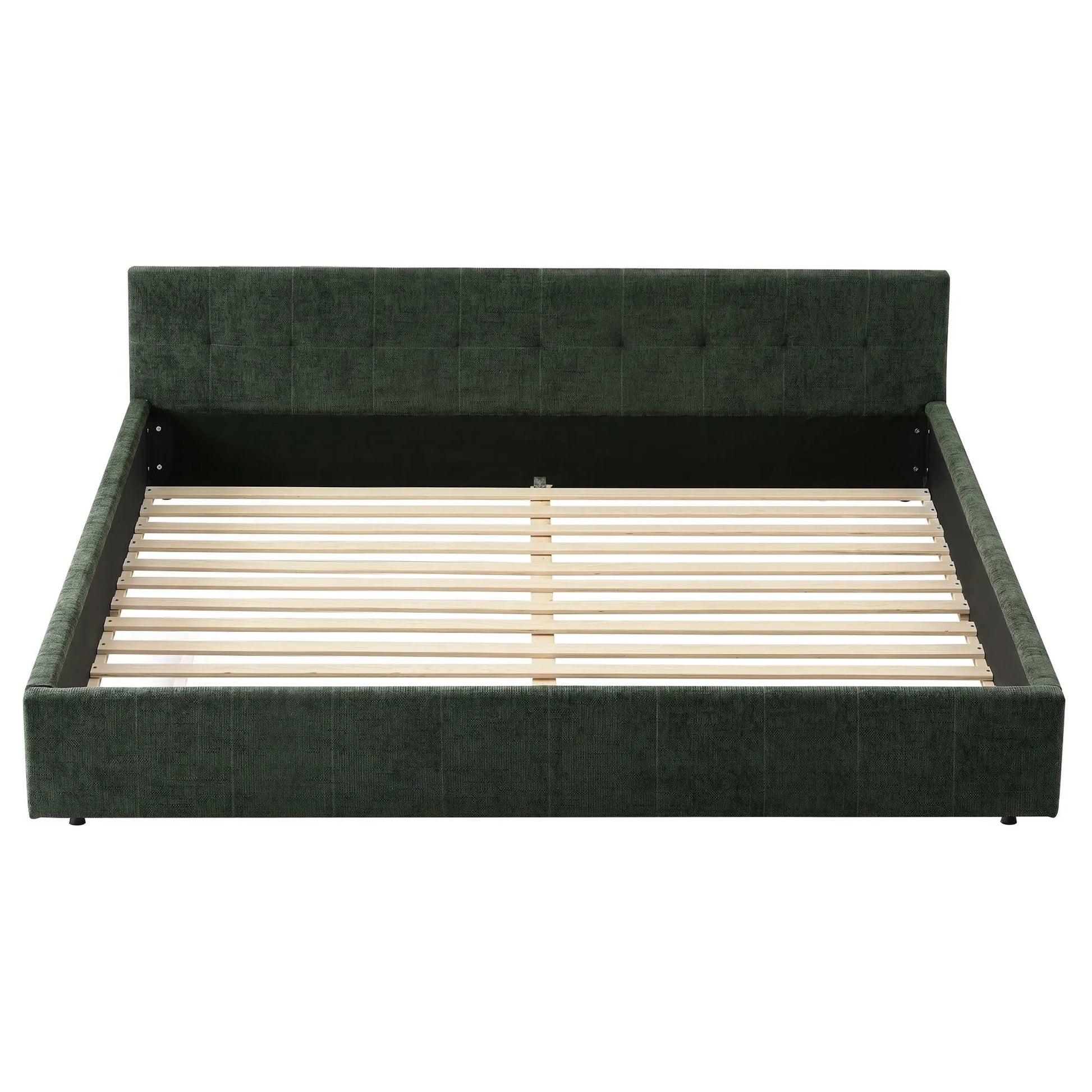 Artiss King Bed Frame Chenille Heavy Duty Platform Base Green 300kg Support No Box Spring Needed - Image 8