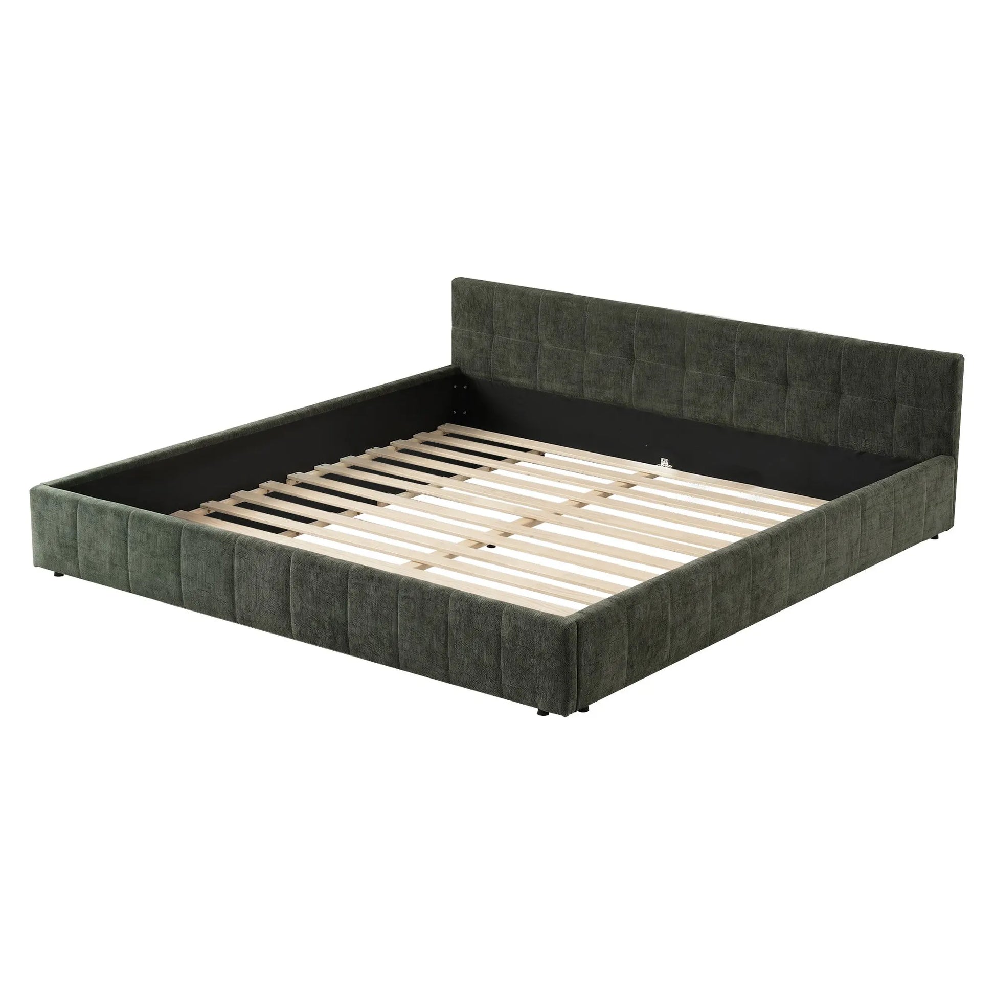 Artiss King Bed Frame Chenille Heavy Duty Platform Base Green 300kg Support No Box Spring Needed - Image 9