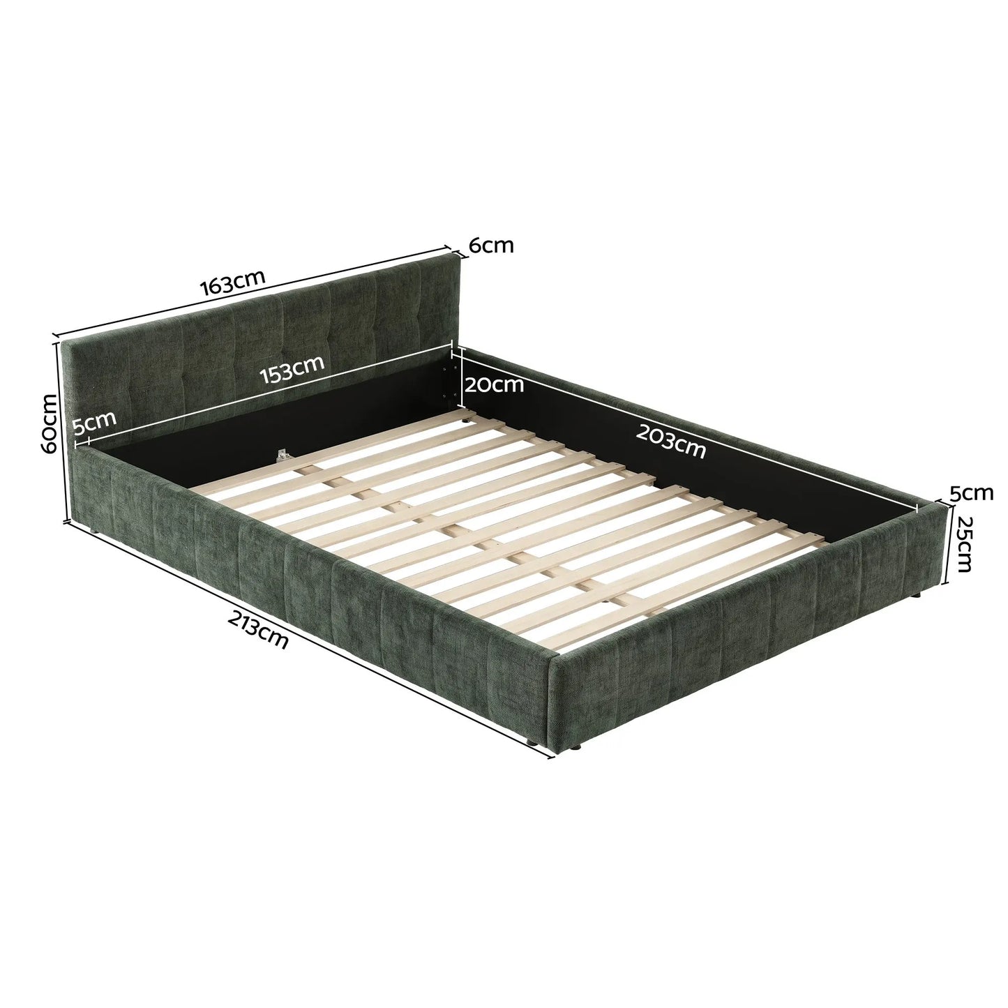 Artiss Queen Bed Frame Chenille Heavy Duty Platform Base Green 300kg Support No Box Spring Needed - Image 2