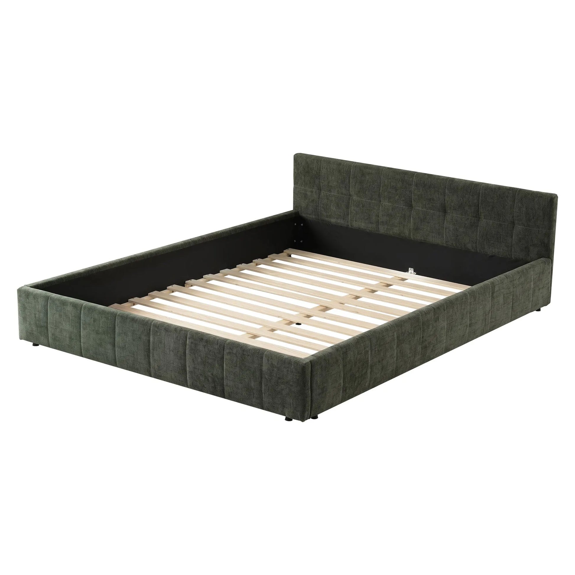 Artiss Queen Bed Frame Chenille Heavy Duty Platform Base Green 300kg Support No Box Spring Needed - Image 9