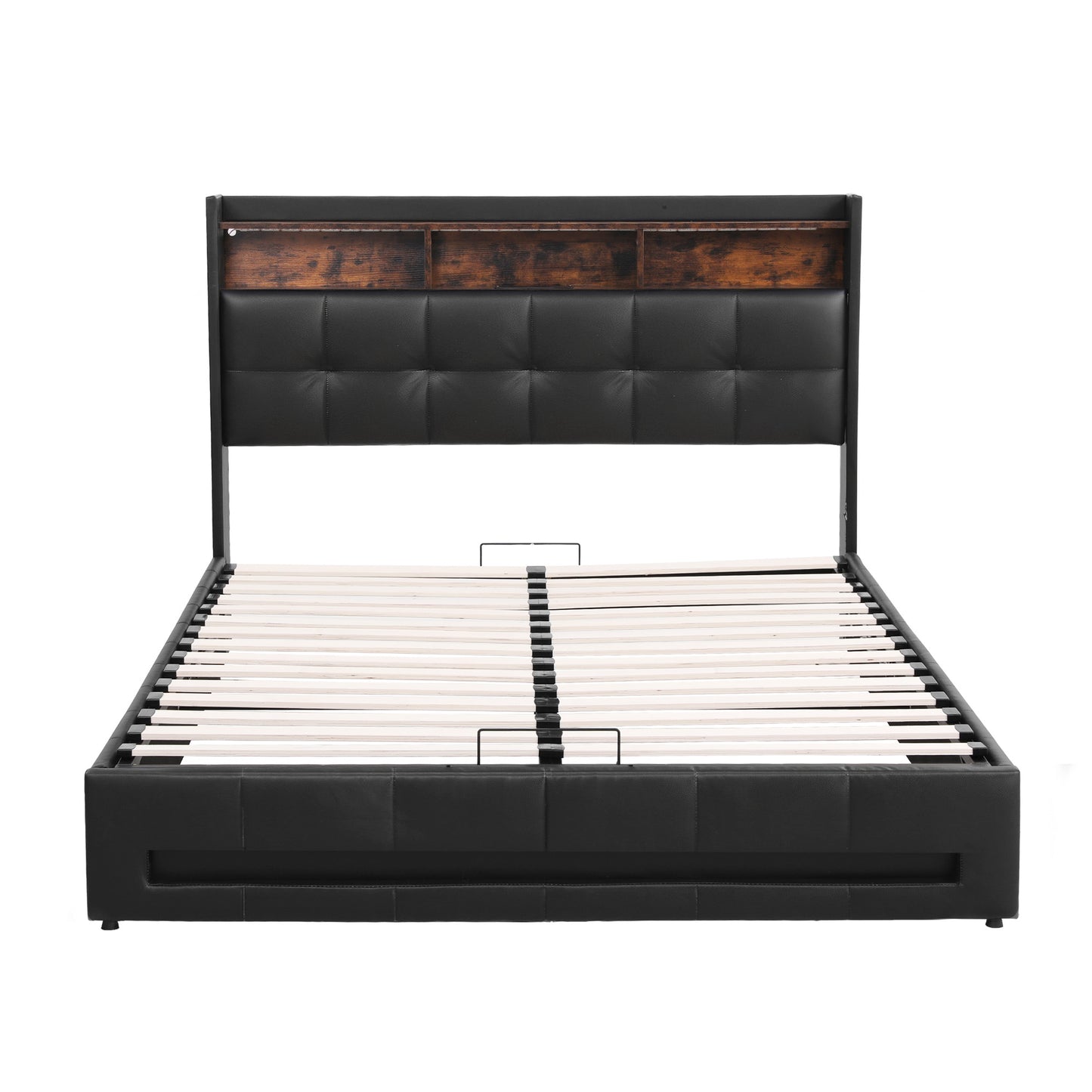 Artiss Double Bed Frame with Gas Lift Storage LED Lights Charging Station Headboard with Open Shelf - Image 3