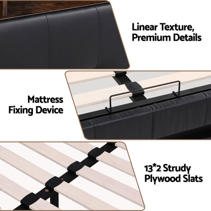 Artiss Double Bed Frame with Gas Lift Storage LED Lights Charging Station Headboard with Open Shelf - Image 9