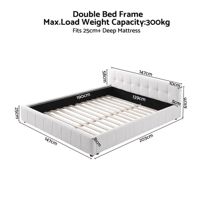 Artiss Double Bed Frame with Charging, LED Lights & Tufted Headboard - Image 3