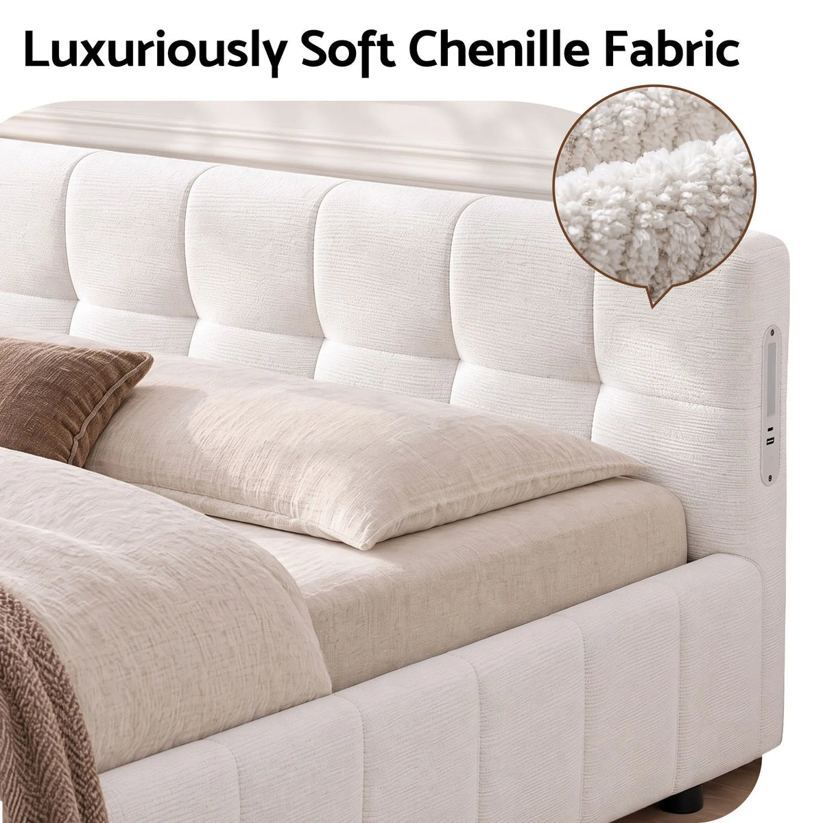 Artiss Double Bed Frame with Charging, LED Lights & Tufted Headboard - Image 5