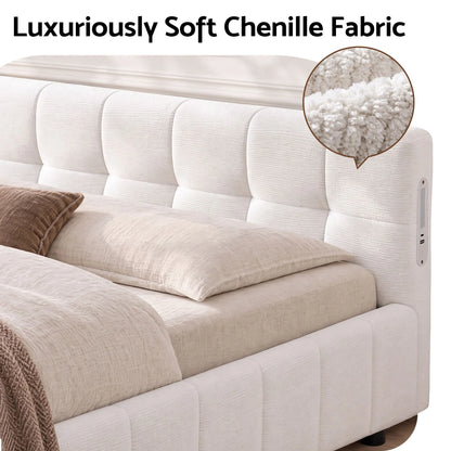 Artiss Double Bed Frame with Charging, LED Lights & Tufted Headboard - Image 5