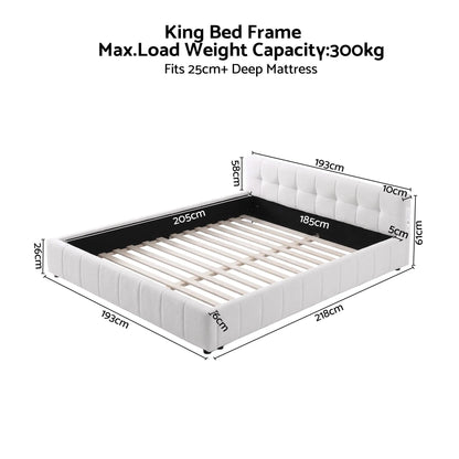 Artiss King Bed Frame with Charging, LED Lights & Tufted Headboard - Image 3