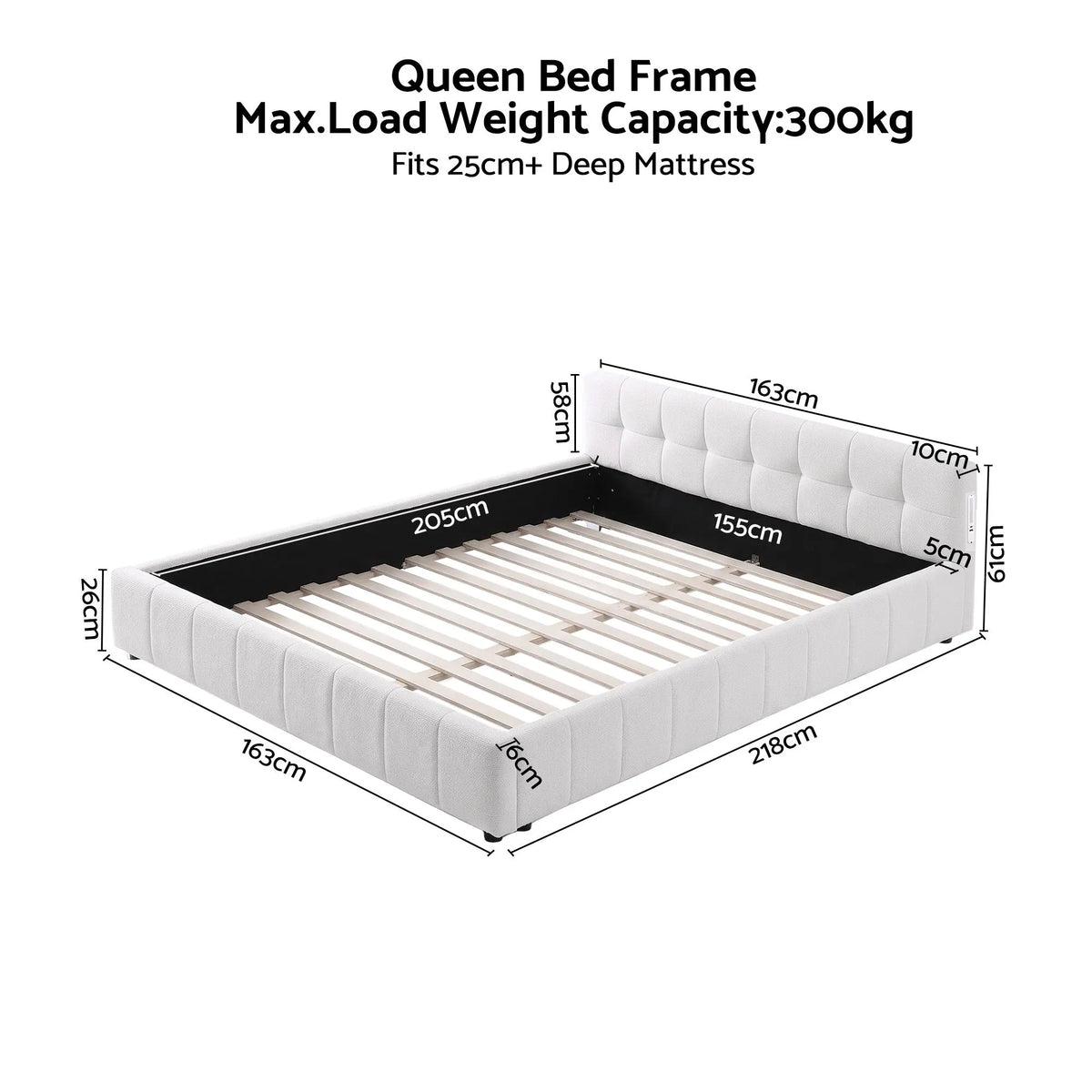 Artiss Queen Bed Frame with Charging, LED Lights & Tufted Headboard - Image 3