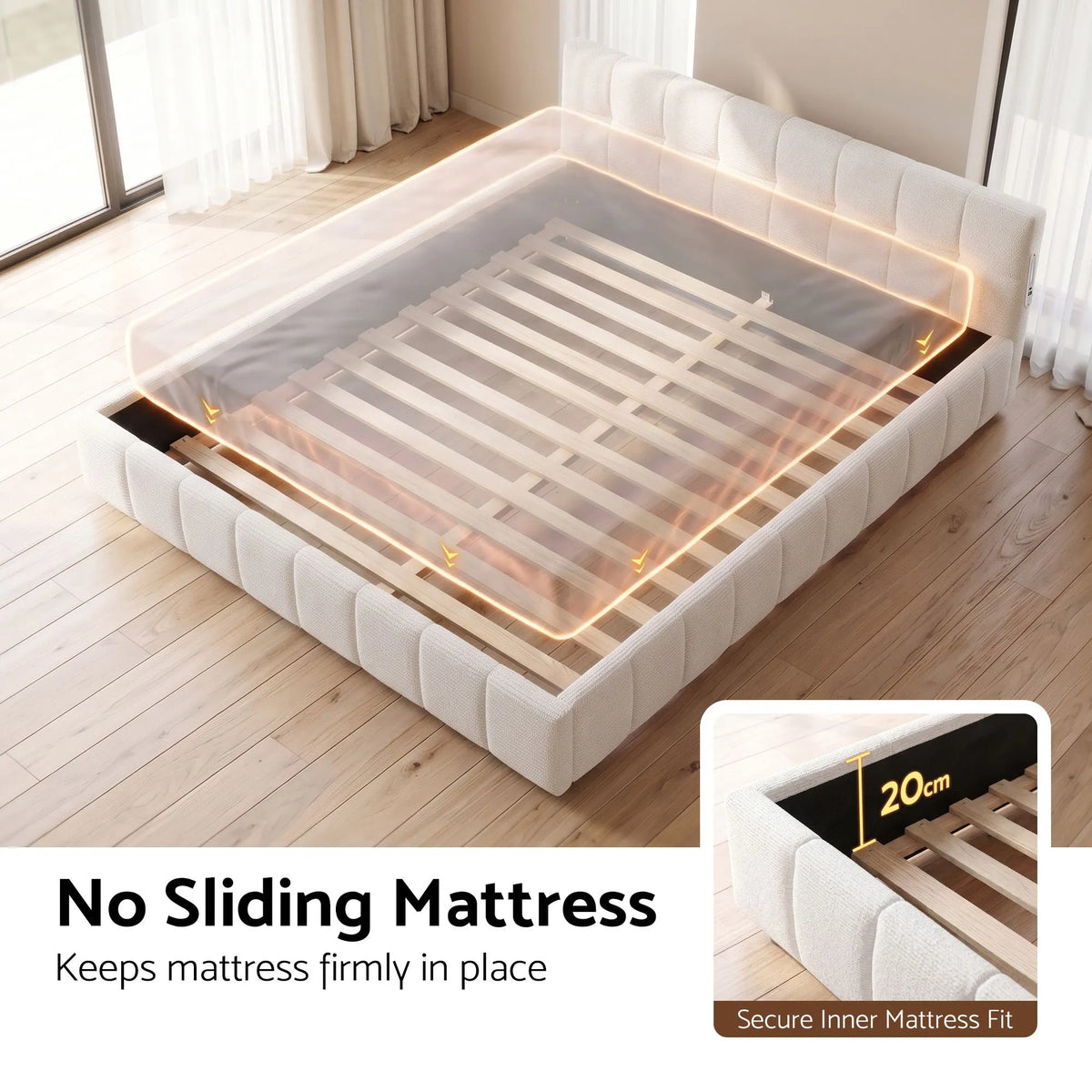 Artiss Queen Bed Frame with Charging, LED Lights & Tufted Headboard - Image 7