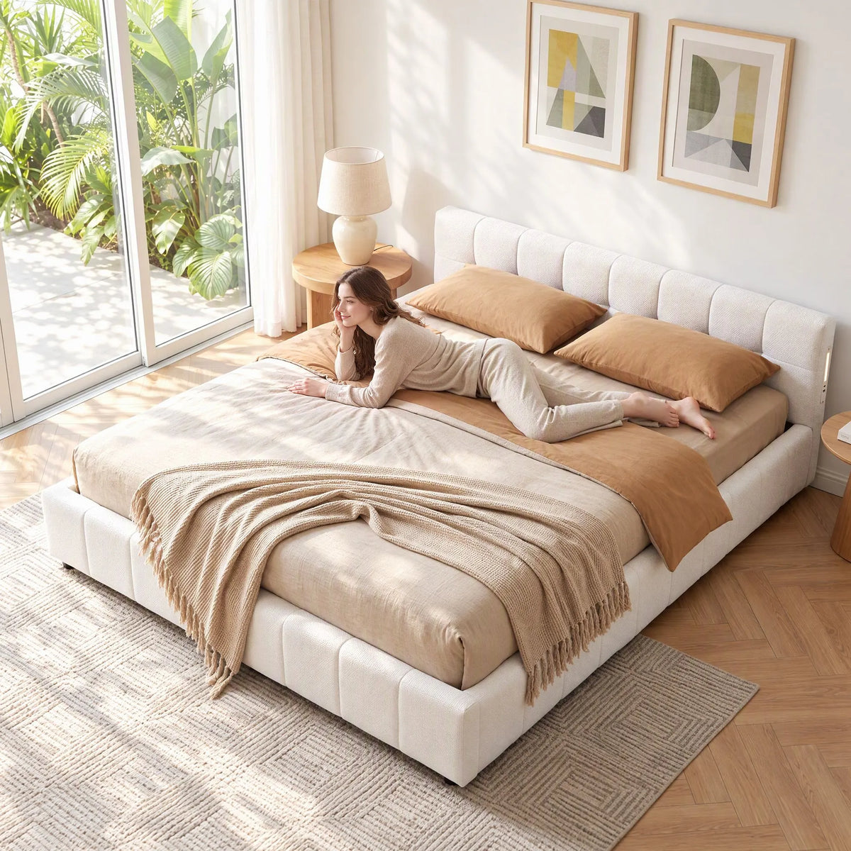 Artiss Queen Bed Frame with Charging, LED Lights & Tufted Headboard - Image 8