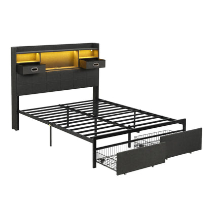 Artiss Double Bed Frame with 2 Storage Drawers & Headboard, USB Charging Station, RGB LED Light - Image 2