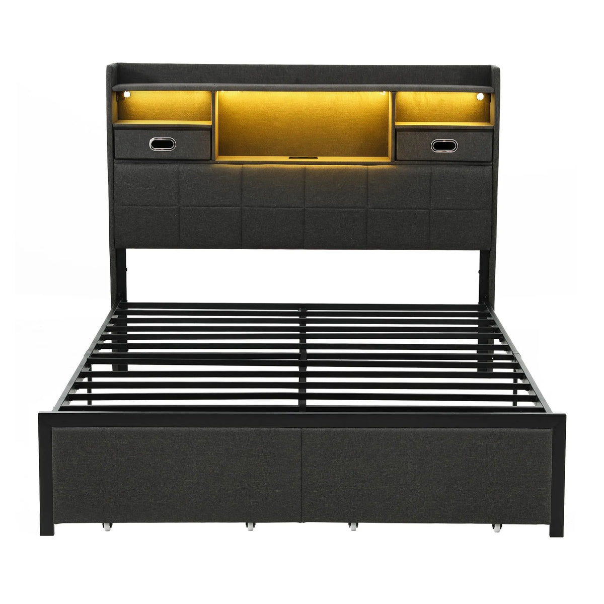 Artiss Double Bed Frame with 2 Storage Drawers & Headboard, USB Charging Station, RGB LED Light - Image 4