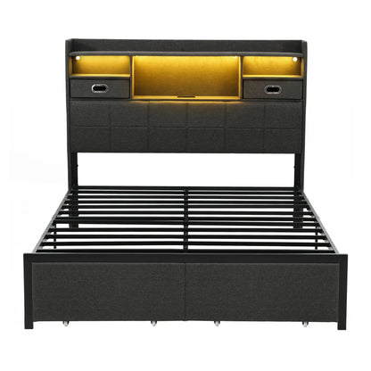 Artiss Double Bed Frame with 2 Storage Drawers & Headboard, USB Charging Station, RGB LED Light - Image 4