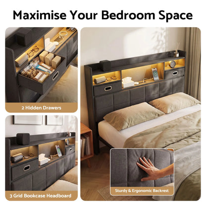 Artiss Double Bed Frame with 2 Storage Drawers & Headboard, USB Charging Station, RGB LED Light - Image 5