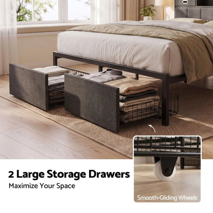 Artiss Double Bed Frame with 2 Storage Drawers & Headboard, USB Charging Station, RGB LED Light - Image 7