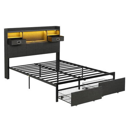 Artiss Queen Bed Frame with Storage Drawers & Headboard, 2 Drawer, USB, LED - Image 2