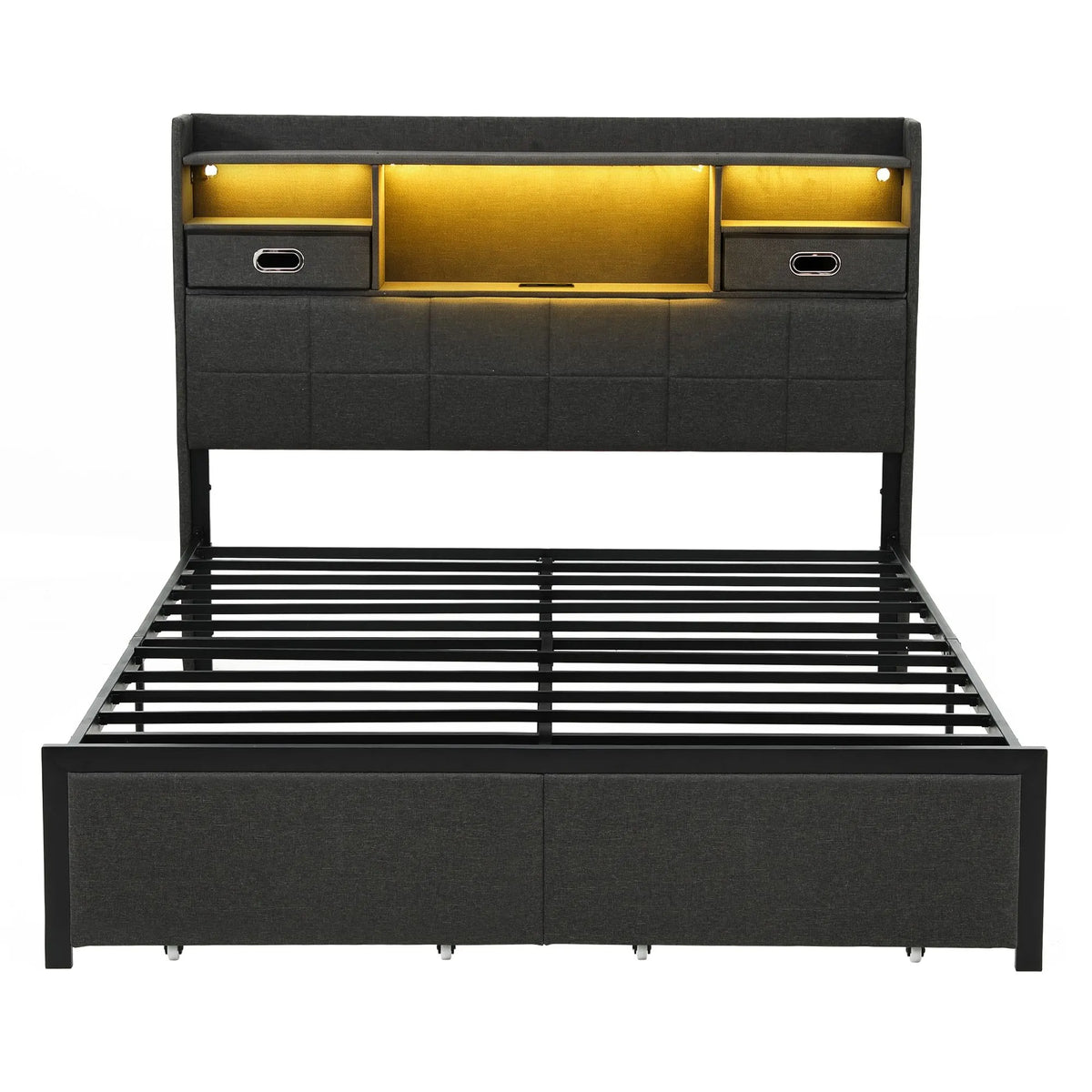 Artiss Queen Bed Frame with Storage Drawers & Headboard, 2 Drawer, USB, LED - Image 4