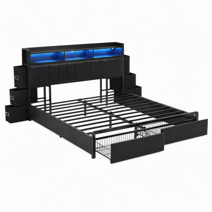 Artiss King Bed Frame with Storage Headboard, 2 Drawers, Charging Station & LED Light - Image 2
