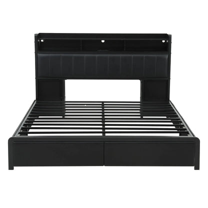 Artiss King Bed Frame with Storage Headboard, 2 Drawers, Charging Station & LED Light - Image 4