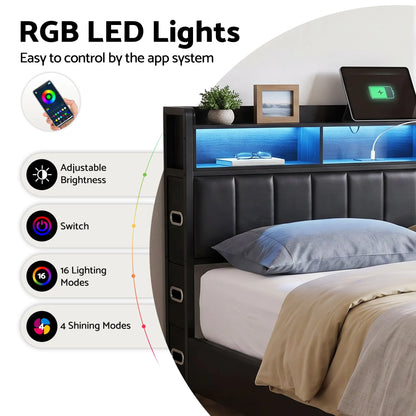 Artiss King Bed Frame with Storage Headboard, 2 Drawers, Charging Station & LED Light - Image 8
