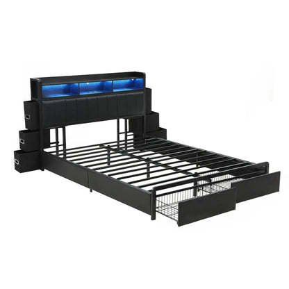 Artiss Queen Bed Frame with Storage Headboard, 2 Drawers, Charging Station& LED Light - Image 2