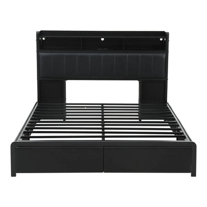 Artiss Queen Bed Frame with Storage Headboard, 2 Drawers, Charging Station& LED Light - Image 4