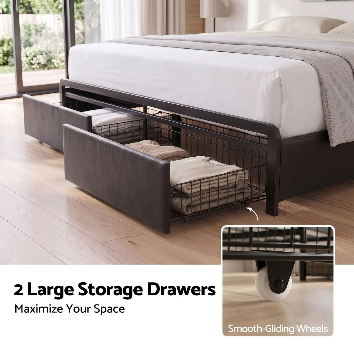 Artiss Queen Bed Frame with Storage Headboard, 2 Drawers, Charging Station& LED Light - Image 7