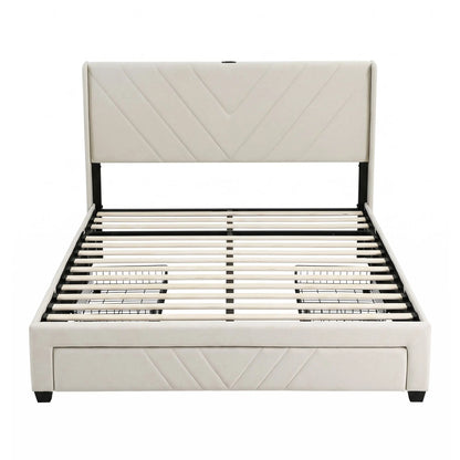 Artiss Double Bed Frame with Charging Station and Storage Drawers Beige 300KG Noise Free - Image 4