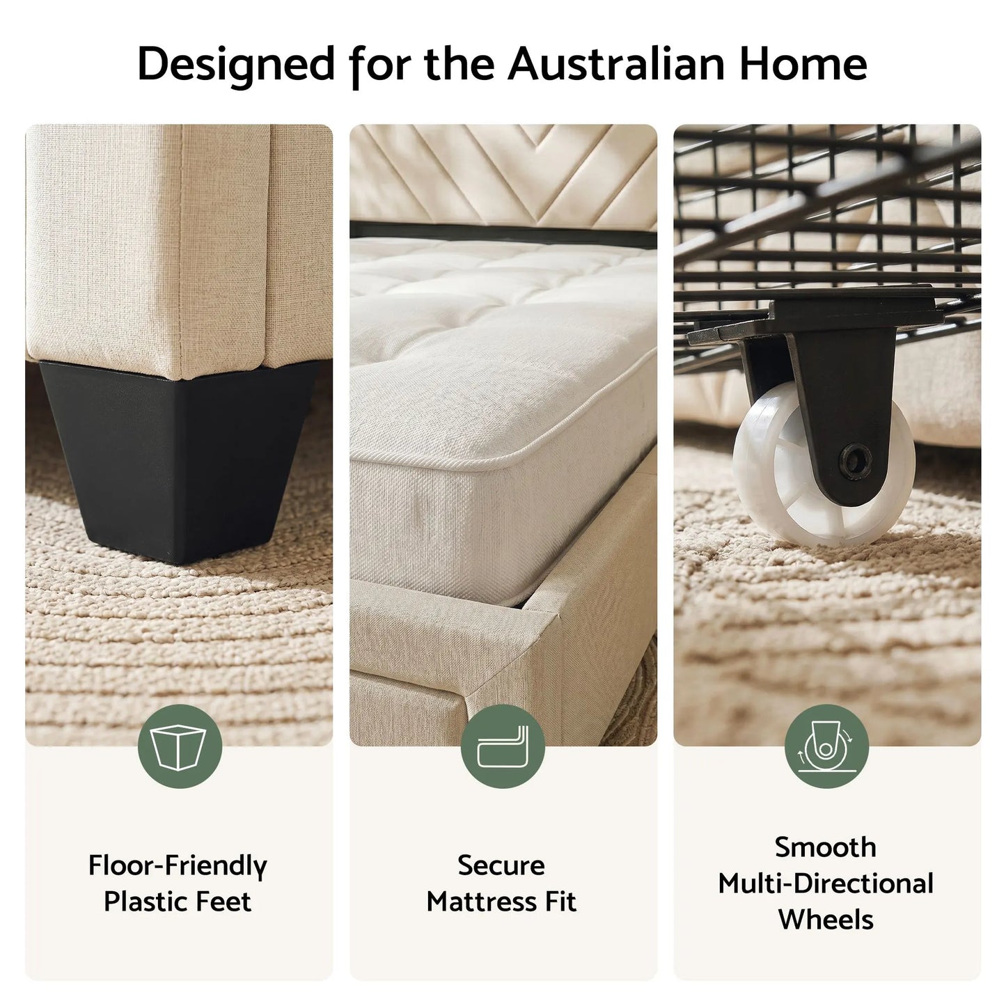 Artiss King Bed Frame with Charging Station and Storage Drawers Beige 300KG Noise Free - Image 9