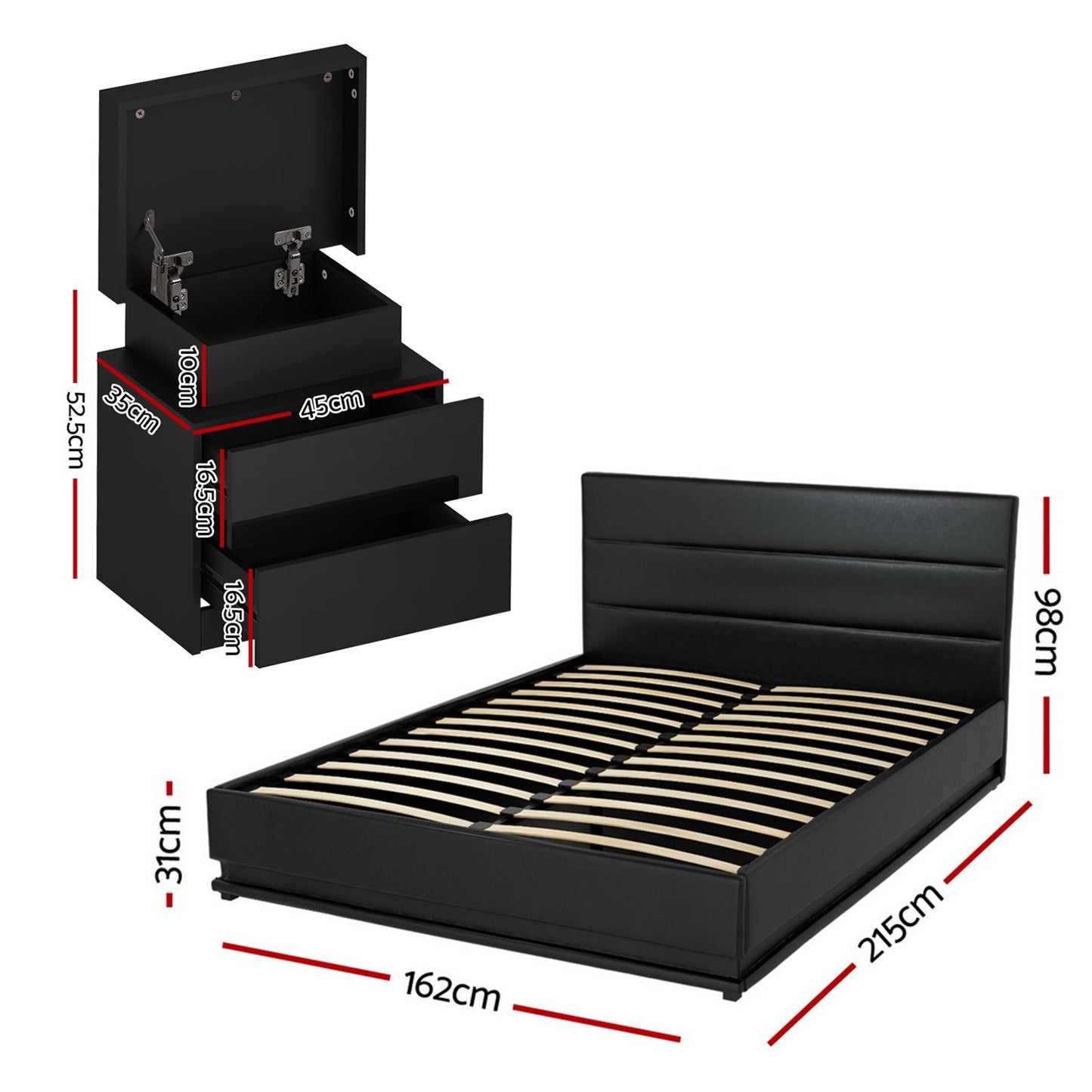 Artiss RGB LED Queen Bed Frame with 2 Beside Tables Set 16 Colour Mood Lighting - Image 2