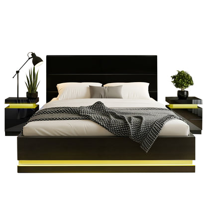 Artiss RGB LED Queen Bed Frame with 2 Beside Tables Set 16 Colour Mood Lighting - Image 3