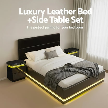 Artiss RGB LED Queen Bed Frame with 2 Beside Tables Set 16 Colour Mood Lighting - Image 4