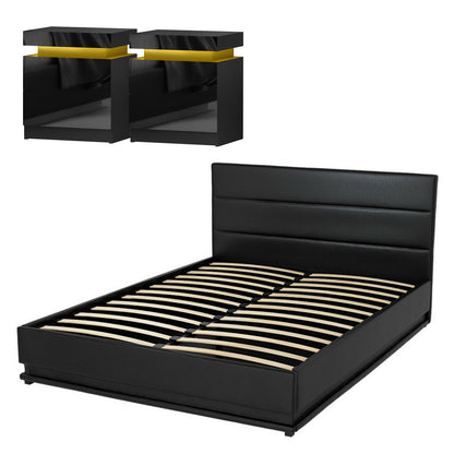 Artiss RGB LED Queen Bed Frame with 2 Beside Tables Set 16 Colour Mood Lighting - Image 7